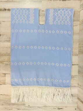 Pippa Holt Blue Short Kaftan White Fringe